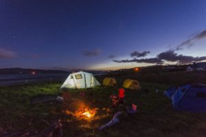 Photo of a tent at night