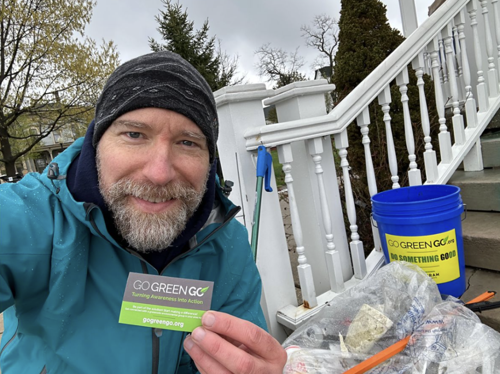 Photo of Go Green Go Founder Eric Hancsak at an Earth Day plog